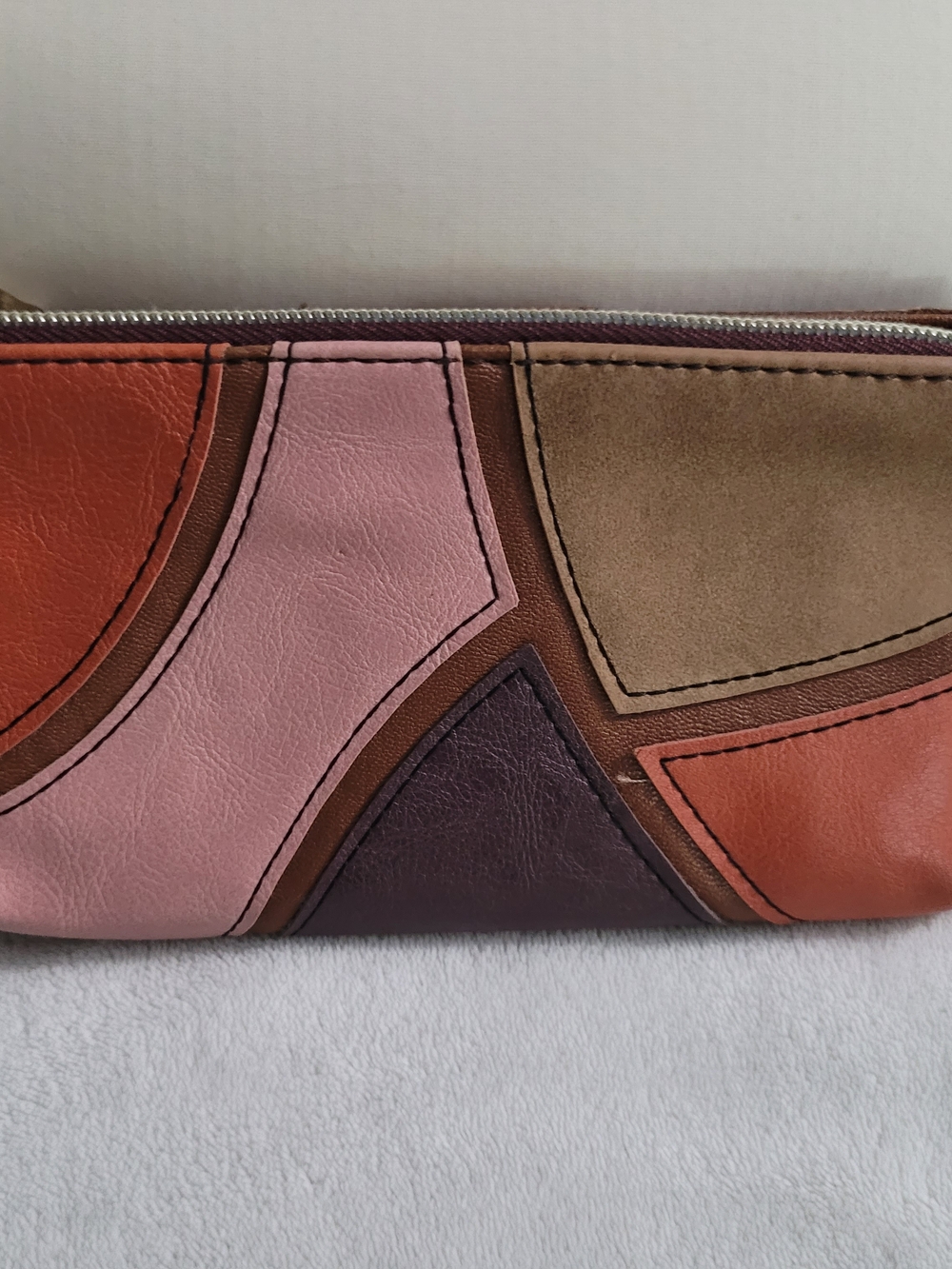 Relic-Multicolor Patchwork Wristlet Clutch - Pink & Brown